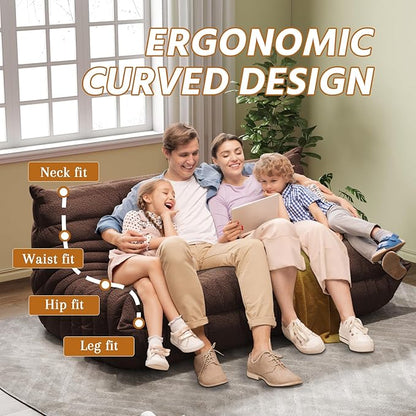 Bean Bag Chairs for Adults, BeanBag Reading Chair Memory Foam Couch 3-Seater, Floor Chair Soft Teddy Material, Comfy Reading Nook Chairs for Bedroom Living Room Office (Brown)