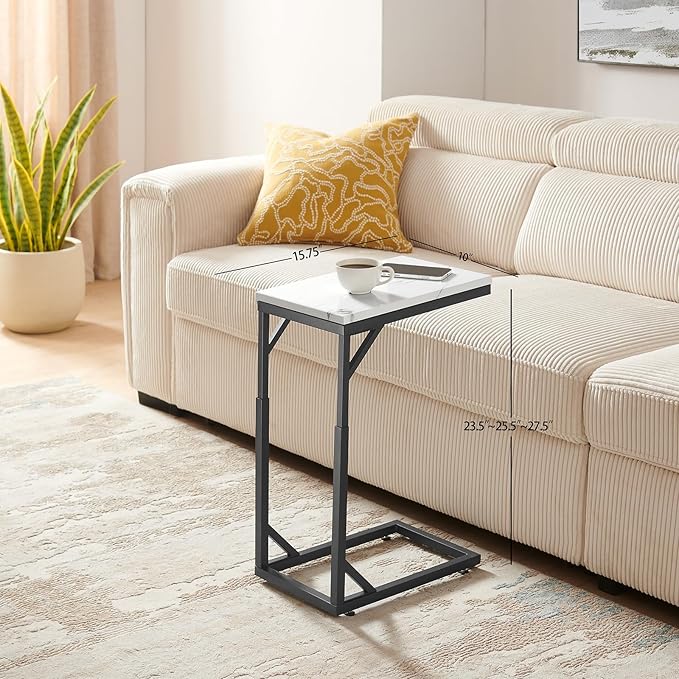 C-Shaped End Table, Small Sofa Table with Metal Frame, Adjustable Height Side Table for Couch, Living Room, Bedroom, Bedside (Black, Small)