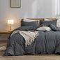 BESTOUCH Duvet Cover Set 100% Washed Cotton Linen Feel Super Soft Comfortable Chic Lightweight 3 PCs Home Bedding Set Solid Dark Black Full/Double