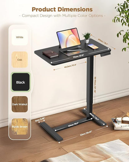 Electric Adjustable Height Standing Desk - Small Sit Stand Portable Rolling Laptop Table with Hidden Wheels, Small Computer Workstation for Bedside & Home Office Use (28"x16", Black)