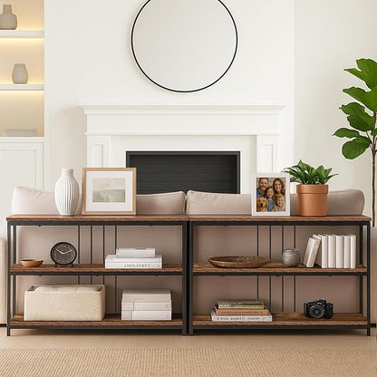 INHABIT UNION Sofa Console Table, Farmhouse Long Entryway Table with Storage and Shelf 3Tier Sofa Table Behind Couch for Living Room,Foyer 47inch,Rustic Brown