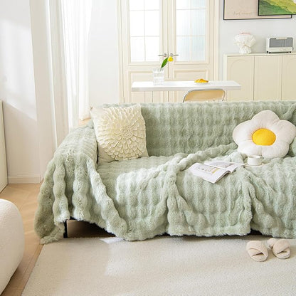VM VOUGEMARKET Soft Warm Faux Fur Sofa Cover Thick Shaggy Fuzzy Sectional Couch Cover Plush Furniture Protector Cover Fluffy Sofa Throw Cover for Couch Sofa Bed(Green,71" x 134")