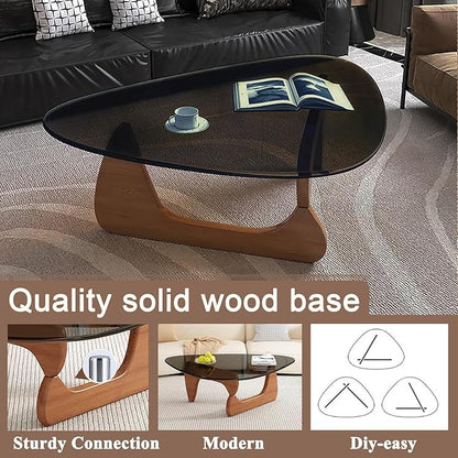 Modern Glass Coffee Table for Living Room, Small mid Century Modern Coffee Table, Sleek Coffee Tables, Suitable for Bedroom Living Room Reception Office Tables（Walnut/Grey，Mediumn）