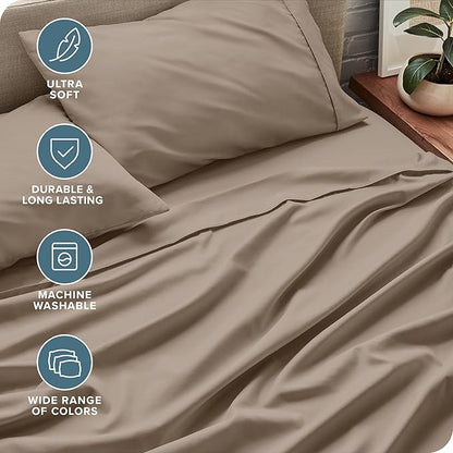 Bare Home King Sheet Set - Luxury 1800 Ultra-Soft Microfiber King Bed Sheets - Double Brushed - Deep Pockets - Easy Fit - 4 Piece Set - Bedding Sheets & Pillowcases (King, Pebble)