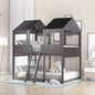 Ball & Cast Full Over Full Size Playhouse Bunk Bed with Roof and Window,Wood Bunkbed w/Full-Length Guard Rail & Ladder,Slat Support,Space Saving,Bedroom Furniture for Student Dorms,Antique Gray