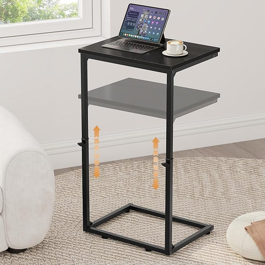 Vagusicc C Shaped End Table for Couch, 33.2'' Extra Tall C Table Adjustable Height Side Table, Small Side Table for Small Spaces, Couch Tables That Slide Under, Tv Tray Table for Living Room, Black