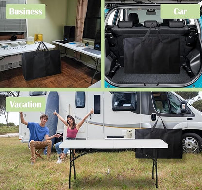 Folding Table Storage Bag, 25" D X 25" W X4.5 H Waterproof Heavy Duty Carrying Bag for 4ft Folding Tables, Picnic/Camp Tables Cover with Durable Zipper & Shoulder Strap, Black