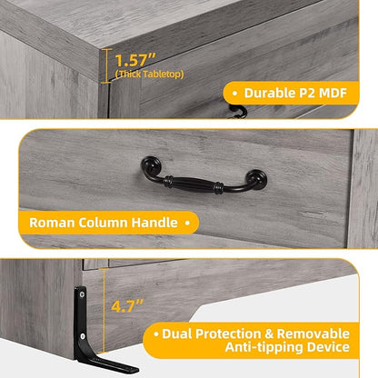 YITAHOME 6 Drawers TV Stand for 65 inches with Power Outlets -Chest of Drawers Dresser with Side Organizer Bag Entertainment Center TV Console, Grey