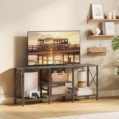 TV Stand for 55 Inch TV, Entertainment Center with 3-Tier Open Shelves, TV Console Table for Living Room, Bedroom, Black