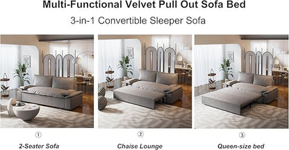 ERYE 73.2" Queen Size Sleeper Sofabed Modern 3 in 1 Convertible Loveseat Sofa&Couch, Velvet Upholstered Love Seat Sofa with Pull Out Sleep Couch Bed and W/Pillows Armrests for Home Apartment RV
