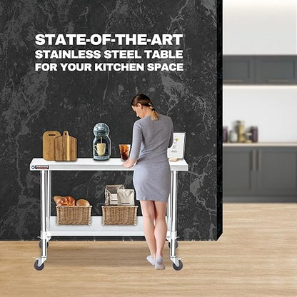 DuraSteel 30x60 NSF Stainless Steel Cart - Heavy Duty Food Prep Table with Undershelf - Rolling Kitchen Island on Wheels for Commercial Restaurant Kitchen, Garage, Outdoor Cooking, BBQ Grill, Counter