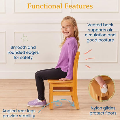 ECR4Kids 30in x 30in Square Hardwood Table and Chair Set, 12in Seat Height, Kids Furniture, Honey