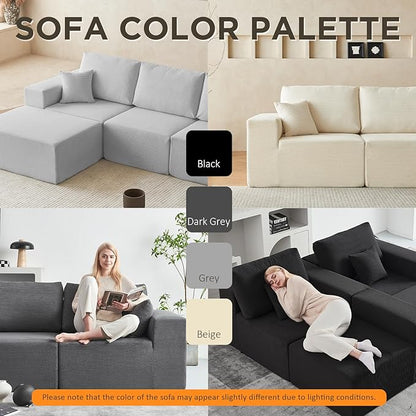 INGEROOM 108" Cloud Sectional Couch, Modular Sectional Sofa with L-Shaped Chaise, Modern Plush Corduroy Couch for Living Room Bedroom, No Assembly Required, Deep Seating Floor（Dark Gray）