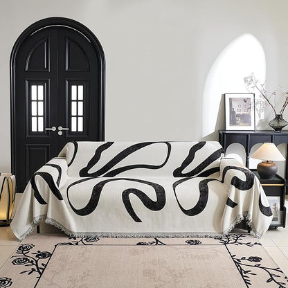 MYSKY HOME Boho Couch Cover Super Soft Couch Covers for 2-3 Cushion Couch Sofa, Modern Black Jacquard Sofa Slipcover Loveseat Futon Cover, Couch Covers for Sectional Sofa, 71" x 134", Black Curve