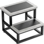Step Stools, Heavy Duty Stepping Stool for Kids Adults, Non-Slip Metal and Wooden 2 Steps Foot Stool for High Beds and Kitchen, Round Corner, 500 Lbs Capacity, Cement Gray