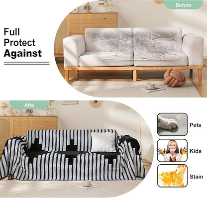 Boho Sofa Cover, Couch Covers for 3 Cushion Couch Sofa Pet Friendly, Sofa Cover Washable, Soft Chenille Living Room Couch Covers Slipcover, Pet Furniture Protecto (2# Black, 71" x 134")