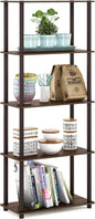 Furinno Turn-N-Tube 5-Tier Multipurpose Shelf / Display Rack / Storage Shelf / Bookshelf, Round Tubes, Walnut/Brown