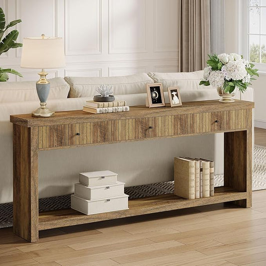 Tribesigns 70.9 inch Console Table with 3 Drawers, Extra Long Entryway Table, Wood Sofa Table Oak Furniture with Open Storage Shelves Wooden Couch Table Foyer Tables for Living Room Hallway Entrance