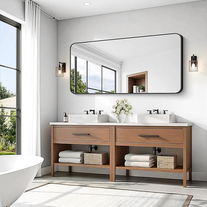 KOCUUY 60"x30" Large Rectangle Vanity Mirror, Black Metal Frame Mirror with Rounded Corner, Modern Design of Upgraded Shatterproof Glass for Bathroom, Bedroom, Living Room, Entryway