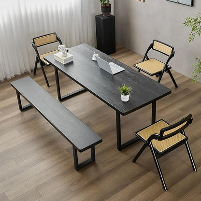 Black Bench Wooden Bench with Metal Legs Suitable for Dining Room Living Room Office Conference Room Indoor Stool Multiple （62.99in）