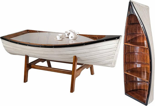 SAILINGSTORY Wooden Boat Coffee Table Boat Bookshelf Coastal Coffee Table Nautical Bookcase Lake House Decor Beach House Decor