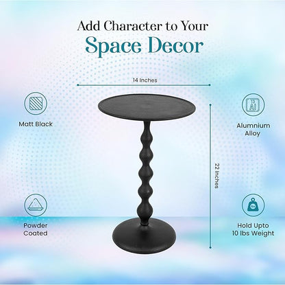 CLEENTABLE Pedestal Round Lightweight Metal Side Table - End Table for Living Room, Bedroom, Balcony - Hammered Top, Easy Assembly, Modern Minimalist Design 21" (Black)