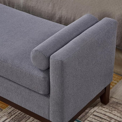 24KF Large Upholstered Boucle Fabric Ottoman with Pillows,Comfort Padded Window Bench for Living Room,Entryway Bench,5095-Dark Gray