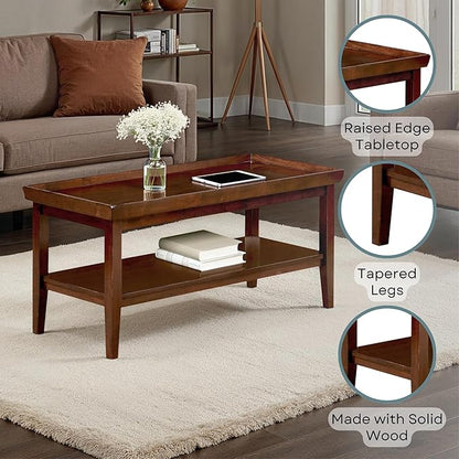 Convenience Concepts Ledgewood Coffee Table 42" - Modern Center Room Accent with Storage Shelf for Transitional, Traditional Living & Family Room, Espresso
