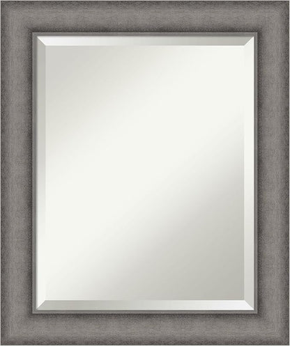 Amanti Art Grey Wall Mirror 25x21 Burnished Concrete Rectangle Bathroom Mirror for Wall Decor Living Room, Small Modern Contemporary Wood Frame, Hangs Horizonally and Vertically, Bathroom Decor