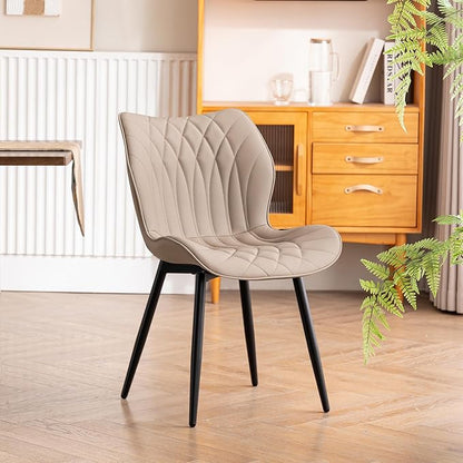 YOUNIKE Dining Chairs Set of 2, Upholstered Leather Kitchen Dining Room Chairs, Modern Living Room Chairs with Wide Curved Back and Metal Legs, Khaki Taupe