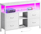 Huuger TV Stand Dresser with Power Outlets and LED Lights, 4 Drawers Entertainment Center with Open Shelf, Media Console for 50 43 Inch TV, Dresser with PU Finish, White