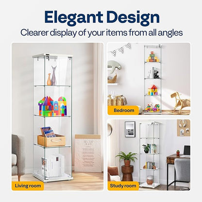 VIVOHOME 4 Layers 15.7''W x 15.7''D x 62.6''H Glass Display Cabinet Countertop Showcase with Lock, 5mm Tempered Glass 25mm MDF Base