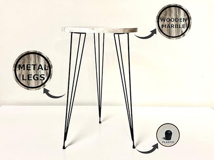 PAK HOME Set of 2 End Tables Round Wood Sofa Side Coffee Tables for Small Spaces, Nightstand Bedside Table with Metal Legs for Bedroom, Living Room, Office, Balcony (Grey Marble)