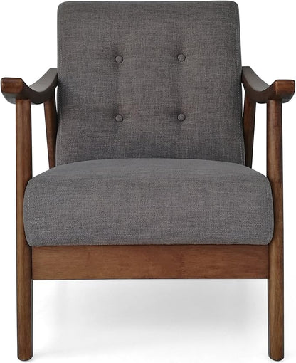 Ball & Cast Accent Chair Wide Armrest Mid-Century Lounge Living Room Chairs with Button Tufting,Wood Frame Seating Furniture for Bedroom,Apartment,Dark Gray