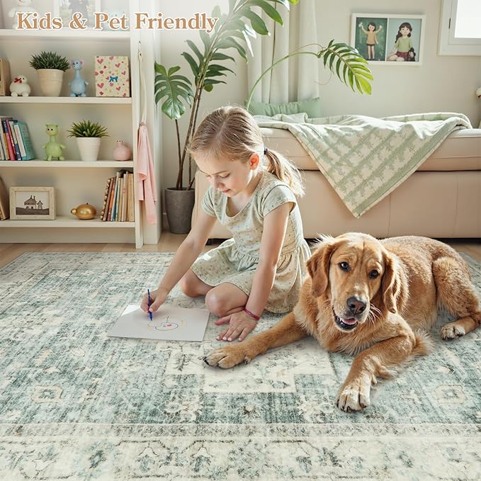 LIVEBOX Washable 2.5x10 Runner Rugs for Entryway Bathroom, Boho Kitchen Floor Mat Long Rug Runners for Hallways Non Slip, Farmhouse Low-Pile Carpet Runners for Laundry Room, Sage Green