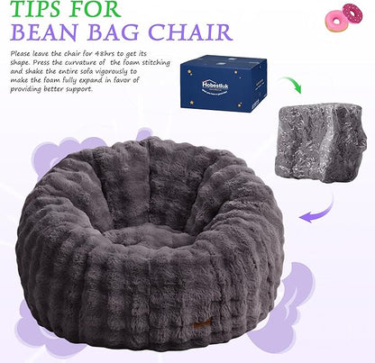 Hobestluk Bean Bag Chair Oversized Bean Bag Chair for Adults Donut-Shaped Large Bean Bag with Spacious Design for Living Room Bedroom or Reading Nook (Bubble Dark Grey)