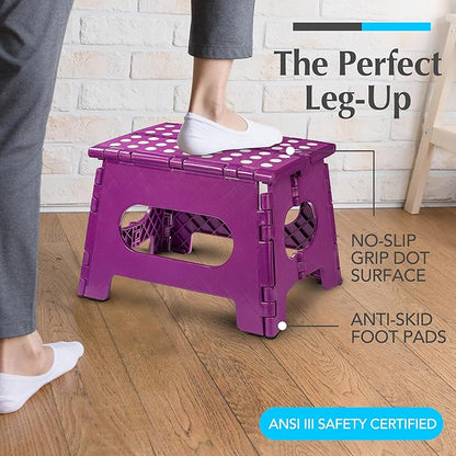 Handy Laundry Folding Lightweight Step Stool - Sturdy Enough to Support Adults and Safe Enough for Kids - Opens Easy with One FLI -. Great for Kitchen, Bathroom or Bedroom (Purple)