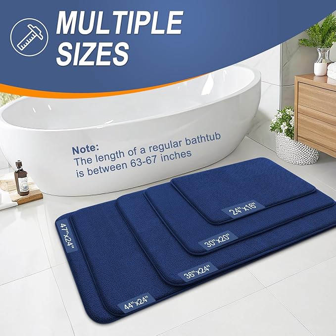 OLANLY Thick Memory Foam Bath Mat Rug 44x24, Extra Soft Absorbent Bathroom Rug, Quick Dry Bath Mats, Non-Slip, Machine Washable Carpet for Bathroom, Tub and Shower, Home Decor Accessories, Navy
