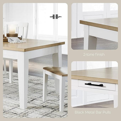 Signature Design by Ashley Ashbryn Casual Dining Table with 4 Felt-Lined Drawers for 8 People, White & Light Brown