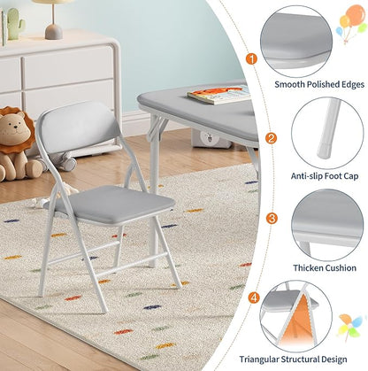 GarveeHome 3-Piece Kids Folding Table and Chairs Set, Toddlers Children's Activity Table and Chairs Set for Dining Room,Daycare,Classrooms