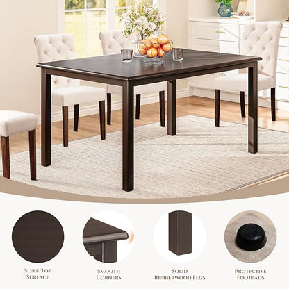 COLAMY 60 Inch Rectangular Kitchen Dining Table for 6, Modern Farmhouse Dining Table Set for 6, Wood Dining Table and Upholstered Dining Chairs for Kitchen, Dining Room, Restaurant, Brown/Light Grey