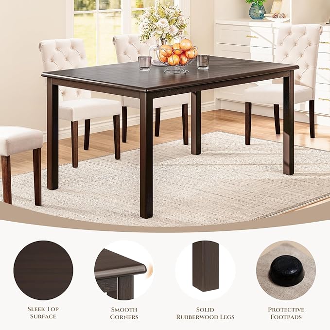 COLAMY 60 Inch Rectangular Kitchen Dining Table for 6, Modern Farmhouse Dining Table Set for 6, Wood Dining Table and Kitchen Dining Chairs for Dining Room, Restaurant, Brown/Beige