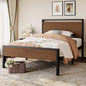 SHA CERLIN 14 Inch Twin Size Metal Platform Bed Frame with Wooden Headboard and Footboard, Mattress Foundation, No Box Spring Needed, Large Under Bed Storage, Heavy Duty Slats Support, Walnut