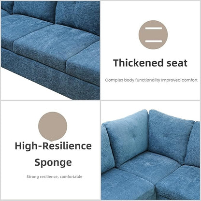 L Shaped Sectional Couches for Living Room, Modern Modular Sectional Sofa with Ottoman Storage, Comfy L Shaped Couch with Chaise for Bedroom Apartment Furniture, Blue