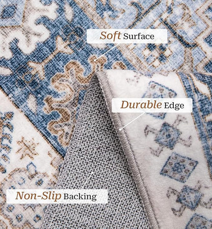 zesthome 10x14 Area Rugs,Stain Resistant Washable Rug,Ultra-Thin Rugs for Living Room,Bedroom,Non-Slip Backing Home Decor Large Area Rug (Blue/Beige,10'x14')