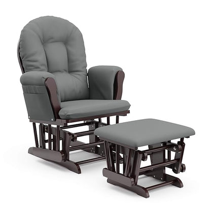 Storkcraft Premium Hoop Glider & Ottoman (Espresso/Gray) — GREENGUARD Gold Certified Nursery Glider, Solid Wood Craftsmanship, Smooth-Gliding Nursery Chair and Ottoman, Award-Winning