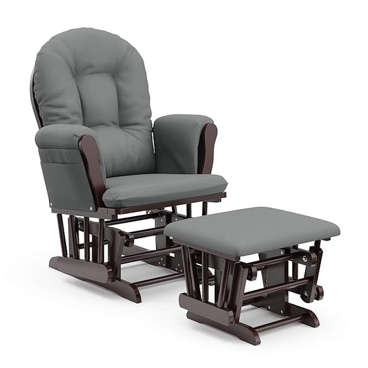Storkcraft Premium Hoop Glider & Ottoman (Espresso/Gray) — GREENGUARD Gold Certified Nursery Glider, Solid Wood Craftsmanship, Smooth-Gliding Nursery Chair and Ottoman, Award-Winning