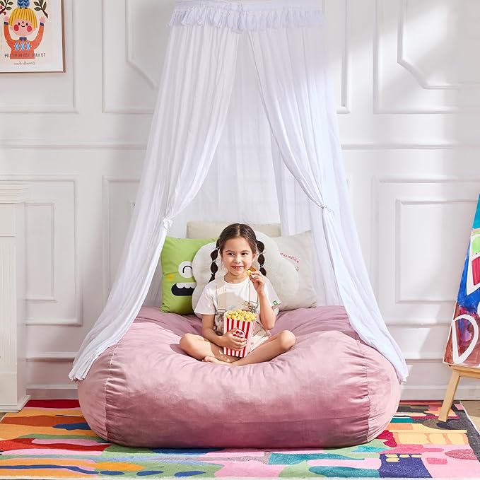 Hobestluk 3FT Bean Bag Chair Large Beanbag with Removable Cover Adult Bean Bag Chair with Portable Handle Desgin for Living Room Bedroom (Pink, 3FT)