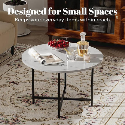 Round Coffee Table, Small Coffee Tables for Living Room, Low Wood Coffee Table with Metal Frame, Floor Table Desk for Sitting on The Floor, Home, Office, Rustic Brown (23.6" D x 17.7" H)