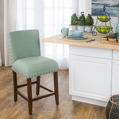 Homepop Home Decor | Backless Nailhead Trim Counter Height Bar Stools | 24 Inch Bar Stools | Decorative Home Furniture (Seafoam)